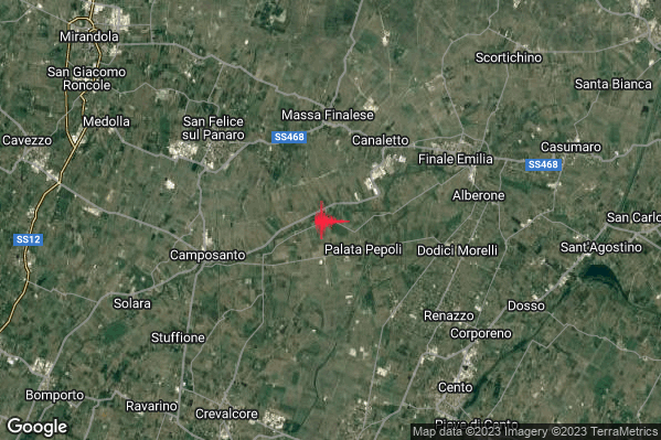 Lieve Terremoto M2.0 epicentro 6 km E Camposanto (MO) alle 08:58:08 (07:58:08 UTC)