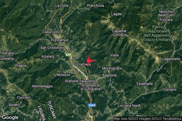 Lieve Terremoto M2.0 epicentro 1 km NE Filattiera (MS) alle 17:31:07 (16:31:07 UTC)