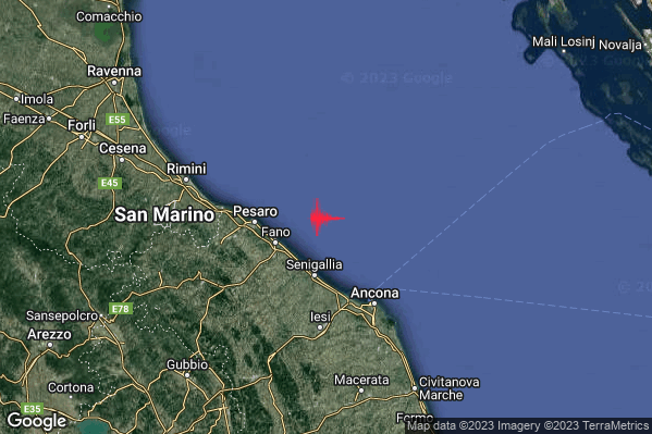 Debole Terremoto M2.7 epicentro Costa Marchigiana Pesarese (Pesaro-Urbino) alle 06:31:28 (05:31:28 UTC)