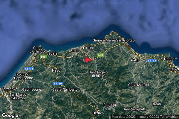 Lieve Terremoto M2.2 epicentro 2 km S Piraino (ME) alle 15:31:36 (14:31:36 UTC)