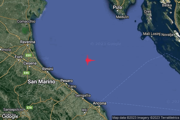 Moderato Terremoto M3.7 epicentro Adriatico Settentrionale (MARE) alle 08:06:09 (07:06:09 UTC)