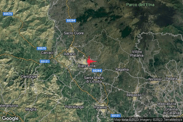 Debole Terremoto M2.3 epicentro 1 km NE Biancavilla (CT) alle 15:22:39 (14:22:39 UTC)