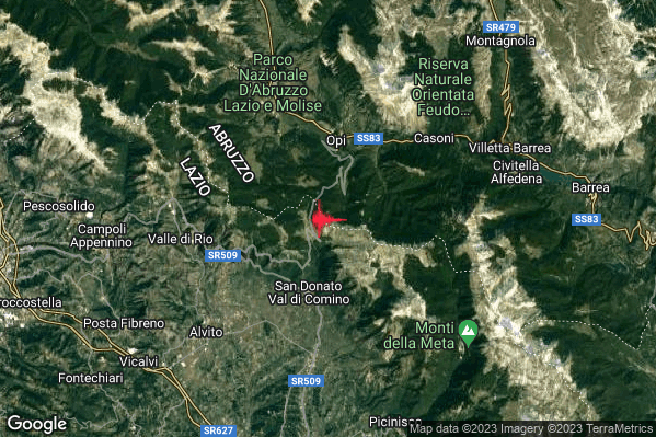 Lieve Terremoto M2.0 epicentro 4 km N San Donato Val di Comino (FR) alle 17:25:35 (16:25:35 UTC)