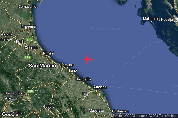 Debole Terremoto M2.5 epicentro Costa Marchigiana Pesarese (Pesaro-Urbino) alle 18:39:38 (17:39:38 UTC)