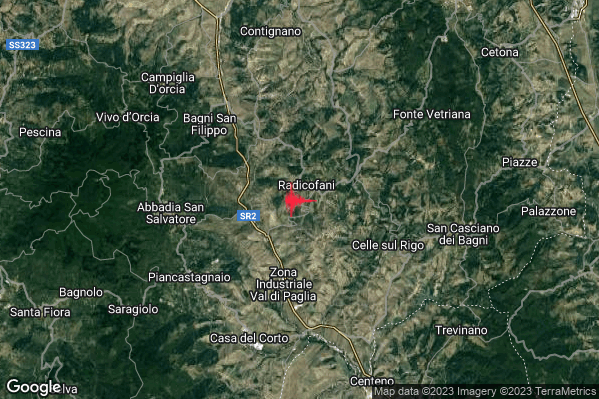 Lieve Terremoto M2.1 epicentro 1 km SW Radicofani (SI) alle 08:30:37 (07:30:37 UTC)