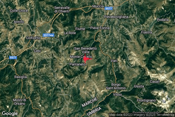 Debole Terremoto M2.3 epicentro 1 km E Monte Cavallo (MC) alle 08:30:39 (07:30:39 UTC)