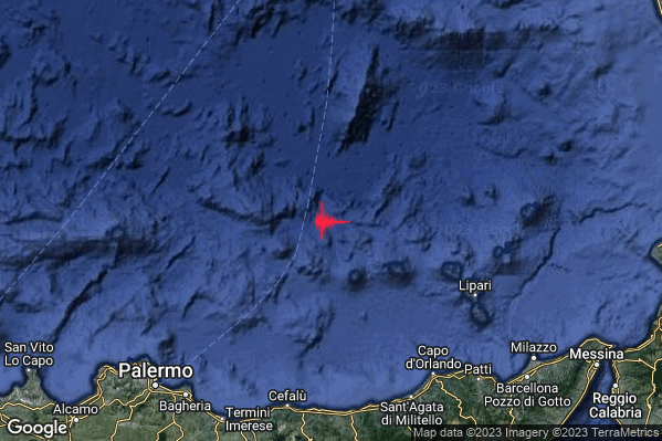 Debole Terremoto M2.3 epicentro Tirreno Meridionale (MARE) alle 14:20:00 (13:20:00 UTC)