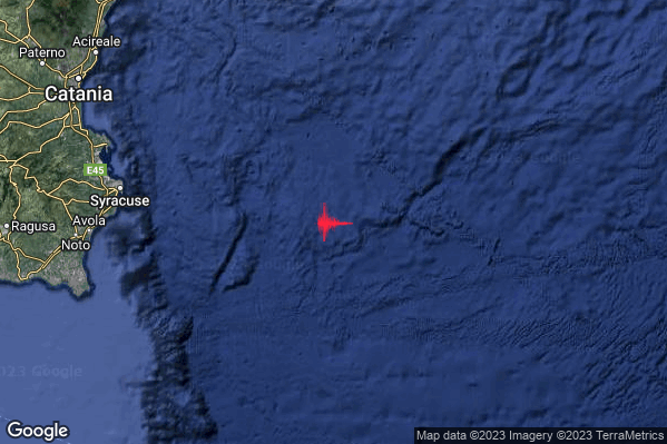 Debole Terremoto M2.7 epicentro Mar Ionio Meridionale (MARE) alle 15:11:15 (14:11:15 UTC)