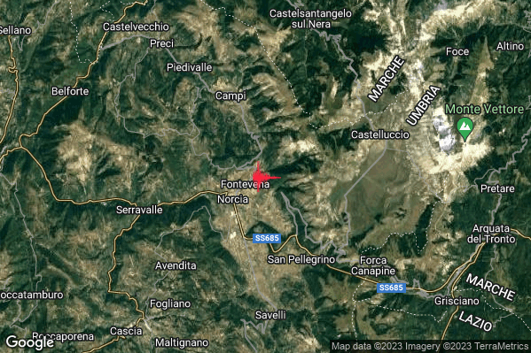 Debole Terremoto M2.3 epicentro 2 km NE Norcia (PG) alle 16:35:53 (15:35:53 UTC)