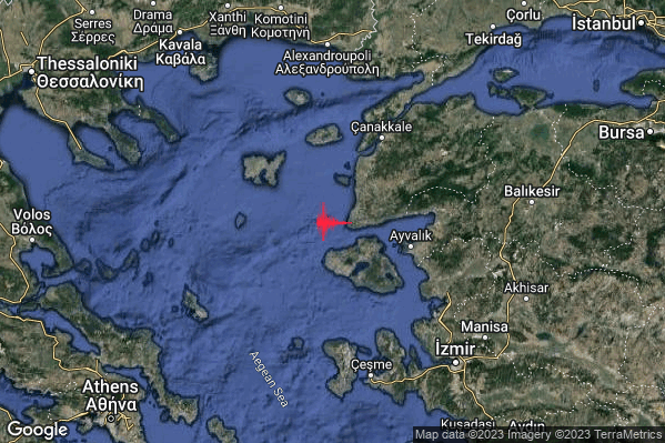 Forte Terremoto M4.9 epicentro Greece [Sea] alle 03:22:28 (02:22:28 UTC)