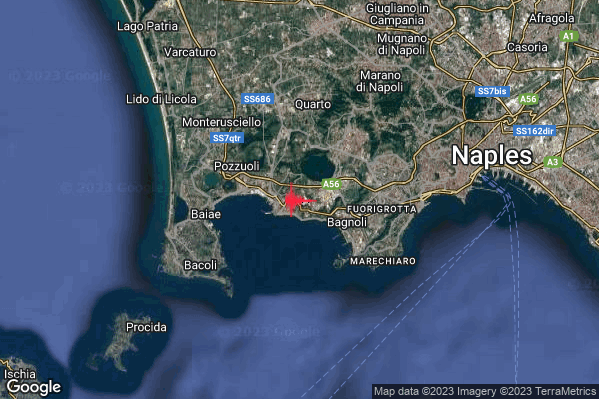 Debole Terremoto M2.5 epicentro Campi Flegrei alle 09:44:30 (08:44:30 UTC)