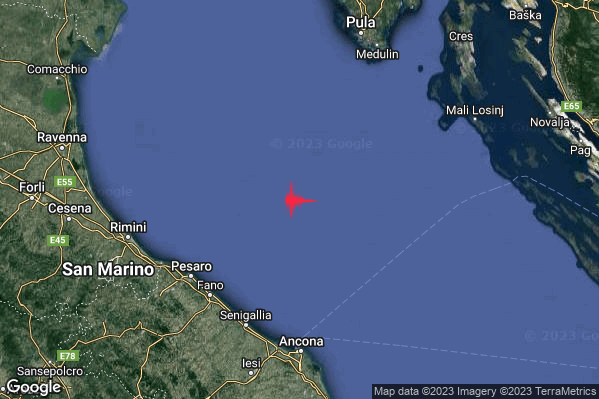 Debole Terremoto M2.5 epicentro Adriatico Settentrionale (MARE) alle 17:12:36 (16:12:36 UTC)