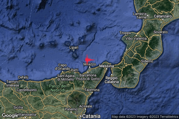 Debole Terremoto M2.4 epicentro Costa Siciliana nord-orientale (Messina) alle 08:38:02 (07:38:02 UTC)