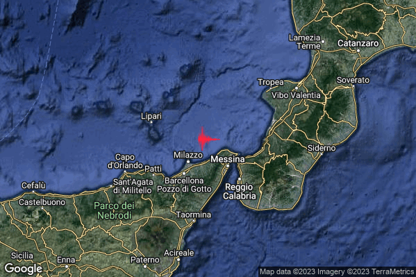 Debole Terremoto M2.7 epicentro Costa Siciliana nord-orientale (Messina) alle 03:43:23 (02:43:23 UTC)