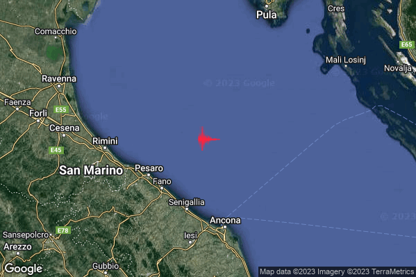 Debole Terremoto M2.3 epicentro Costa Marchigiana Pesarese (Pesaro-Urbino) alle 04:26:08 (03:26:08 UTC)