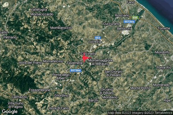 Leggero Terremoto M3.0 epicentro 2 km SE Saltara (PU) alle 07:22:10 (06:22:10 UTC)