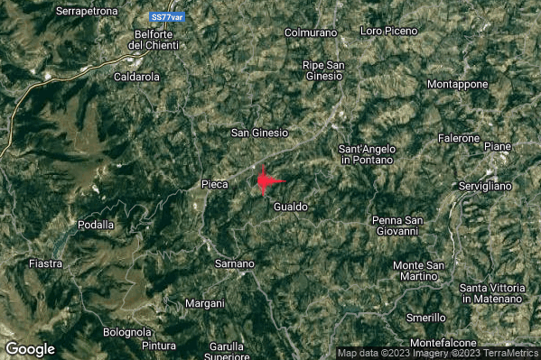 Debole Terremoto M2.5 epicentro 2 km NW Gualdo (MC) alle 08:06:57 (07:06:57 UTC)