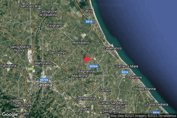 Moderato Terremoto M3.5 epicentro 4 km W Cesenatico (FC) alle 09:38:46 (08:38:46 UTC)
