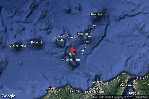 Leggero Terremoto M2.8 epicentro Isole Eolie (Messina) alle 03:19:33 (02:19:33 UTC)