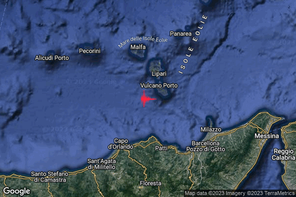 Lieve Terremoto M2.2 epicentro Isole Eolie (Messina) alle 13:30:12 (12:30:12 UTC)