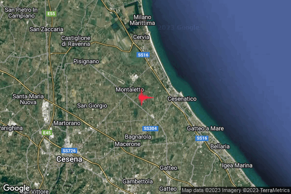 Lieve Terremoto M2.2 epicentro 3 km W Cesenatico (FC) alle 01:34:14 (00:34:14 UTC)