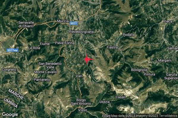 Debole Terremoto M2.5 epicentro 3 km SE Fiordimonte (MC) alle 06:10:24 (05:10:24 UTC)