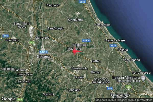 Moderato Terremoto M3.5 epicentro 3 km N Gambettola (FC) alle 07:00:26 (06:00:26 UTC)