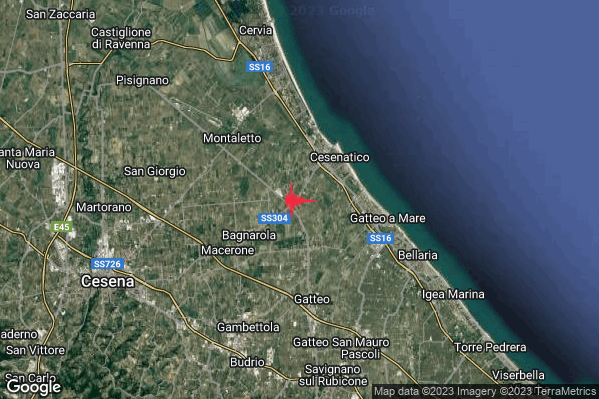 Distinto Terremoto M4.1 epicentro 3 km SW Cesenatico (FC) alle 11:45:41 (10:45:41 UTC)