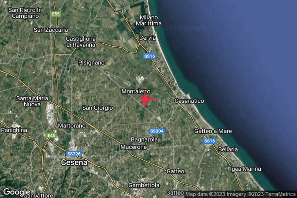 Lieve Terremoto M2.0 epicentro 4 km W Cesenatico (FC) alle 16:14:59 (15:14:59 UTC)