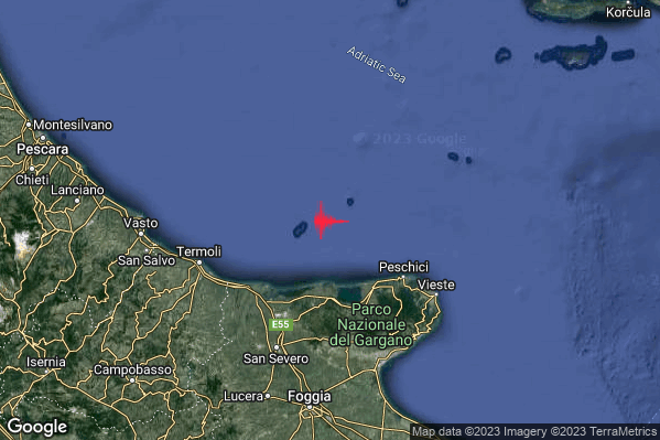Leggero Terremoto M3.0 epicentro Costa Garganica (Foggia) alle 17:41:46 (16:41:46 UTC)