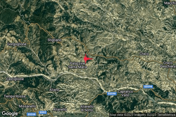 Debole Terremoto M2.3 epicentro 8 km SE Stigliano (MT) alle 03:21:13 (02:21:13 UTC)