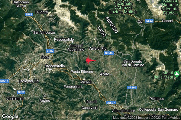 Lieve Terremoto M2.1 epicentro 3 km NE Posta Fibreno (FR) alle 06:02:58 (05:02:58 UTC)