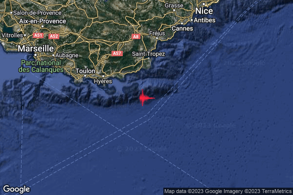 Lieve Terremoto M2.2 epicentro Costa Francese (FRANCIA) alle 08:28:28 (07:28:28 UTC)