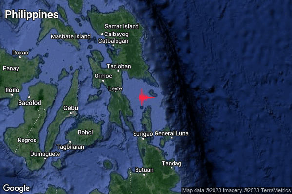 Violento Terremoto M5.7 epicentro Philippines [Sea] alle 21:25:32 (20:25:32 UTC)