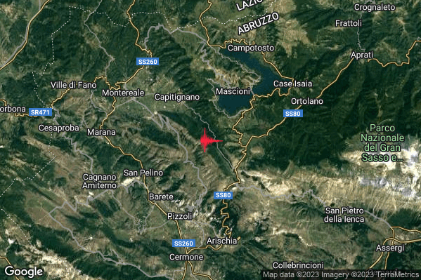 Lieve Terremoto M2.2 epicentro 4 km SE Capitignano (AQ) alle 03:27:32 (02:27:32 UTC)