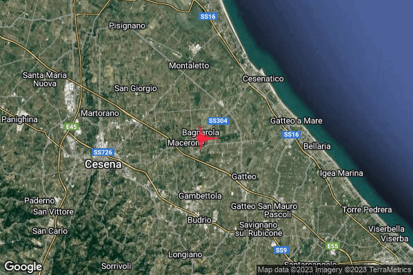 Distinto Terremoto M4.1 epicentro 4 km N Gambettola (FC) alle 06:32:51 (05:32:51 UTC)