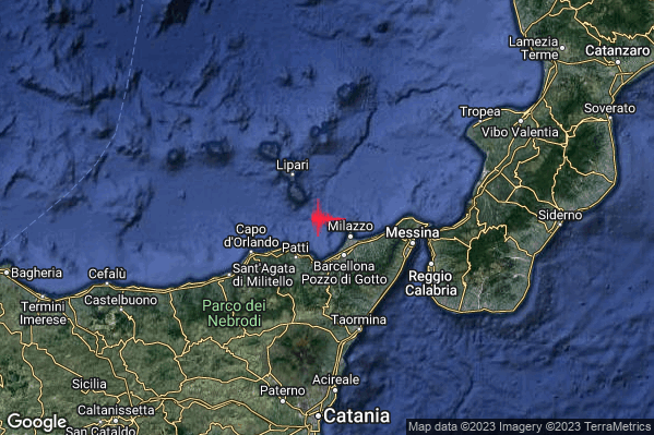 Lieve Terremoto M2.0 epicentro Costa Siciliana nord-orientale (Messina) alle 07:43:01 (06:43:01 UTC)