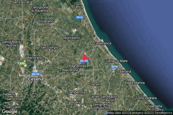 Debole Terremoto M2.6 epicentro 4 km SW Cesenatico (FC) alle 09:20:03 (08:20:03 UTC)