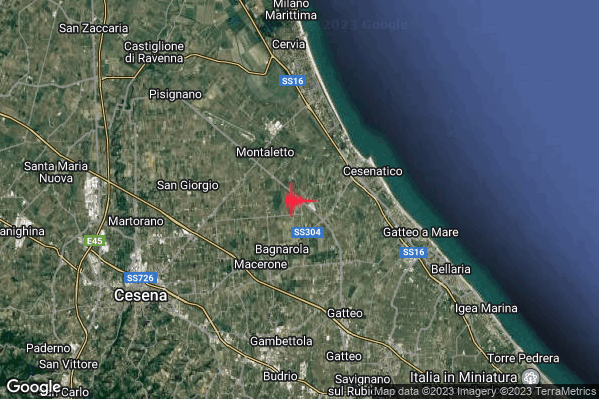 Distinto Terremoto M3.8 epicentro 4 km W Cesenatico (FC) alle 11:29:46 (10:29:46 UTC)