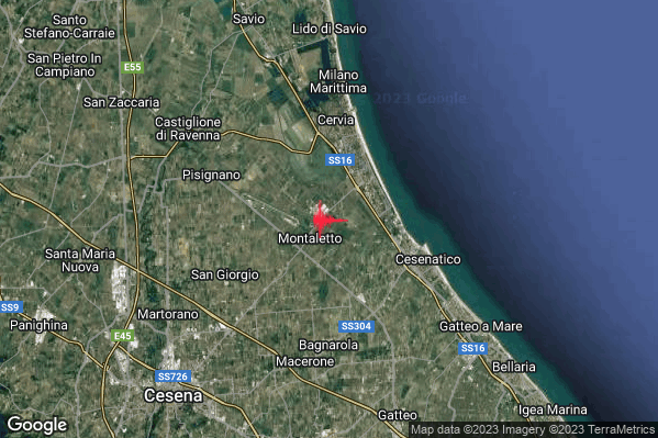 Lieve Terremoto M2.1 epicentro 5 km W Cesenatico (FC) alle 11:36:26 (10:36:26 UTC)