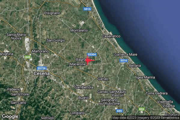 Lieve Terremoto M2.1 epicentro 5 km N Gambettola (FC) alle 12:32:51 (11:32:51 UTC)