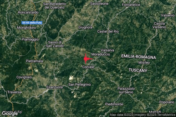Lieve Terremoto M2.0 epicentro 6 km SW Castel del Rio (BO) alle 08:29:16 (07:29:16 UTC)