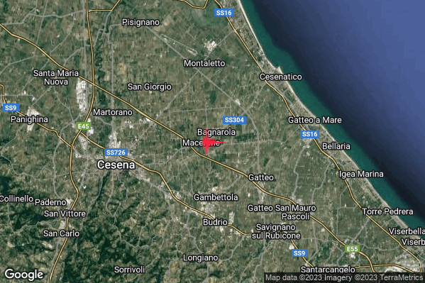 Debole Terremoto M2.6 epicentro 4 km N Gambettola (FC) alle 08:37:03 (07:37:03 UTC)