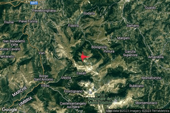 Lieve Terremoto M2.1 epicentro 4 km W Bolognola (MC) alle 12:27:17 (11:27:17 UTC)