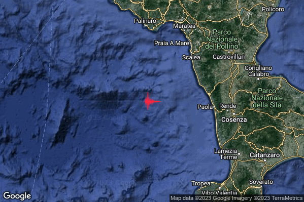 Leggero Terremoto M3.2 epicentro Tirreno Meridionale (MARE) alle 17:12:54 (16:12:54 UTC)