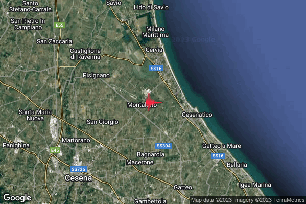 Debole Terremoto M2.3 epicentro 4 km W Cesenatico (FC) alle 13:24:32 (12:24:32 UTC)