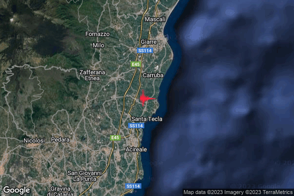 Lieve Terremoto M2.0 epicentro 5 km SE Santa Venerina (CT) alle 07:38:06 (06:38:06 UTC)