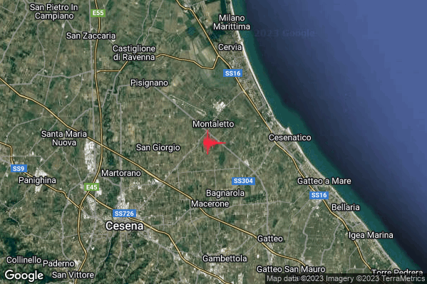 Lieve Terremoto M2.1 epicentro 5 km W Cesenatico (FC) alle 11:50:37 (10:50:37 UTC)