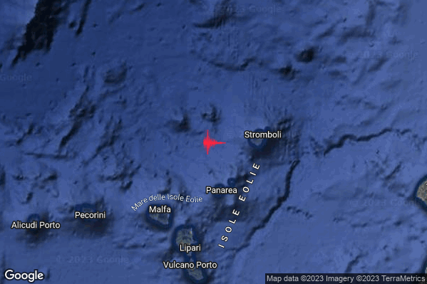 Debole Terremoto M2.3 epicentro Isole Eolie (Messina) alle 12:07:06 (11:07:06 UTC)