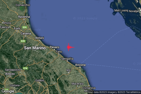 Leggero Terremoto M3.1 epicentro Costa Marchigiana Pesarese (Pesaro-Urbino) alle 15:49:37 (14:49:37 UTC)
